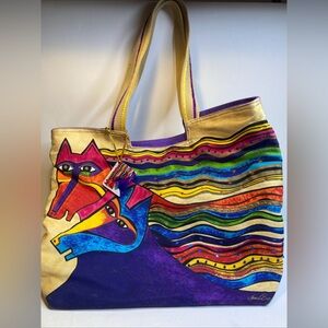 Laurel Burch Wind Spirit Large Oversized Canvas Tote Bag Shoulder Bag Beaded